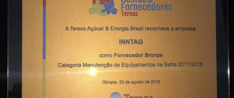 Inntag recebe prêmio do programa de gestão de fornecedores do Grupo Tereos